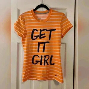 Nike | Get It Girl logo| orange/white stripe | short sleeve tshirt | Small